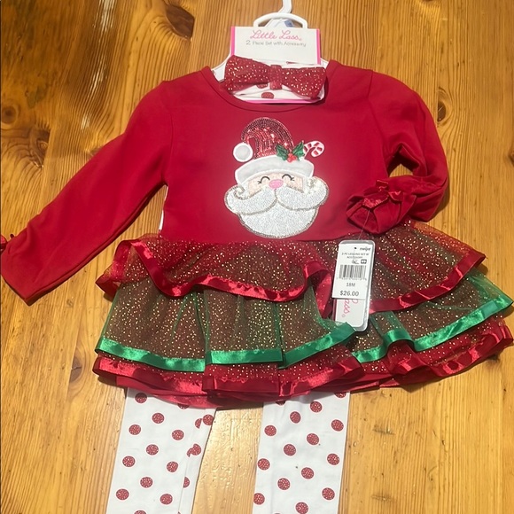Red Santa Baby Dress with Polka Dot Leggings - Picture 1 of 1